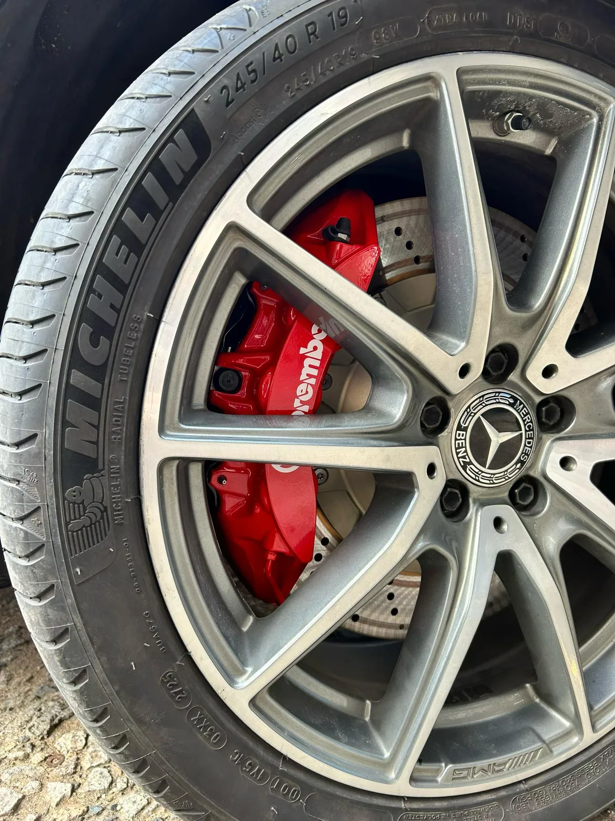 Mercedes-Benz E260 factory 19-inch wheel with 380mm drilled rotor paired with Brembo V6 caliper