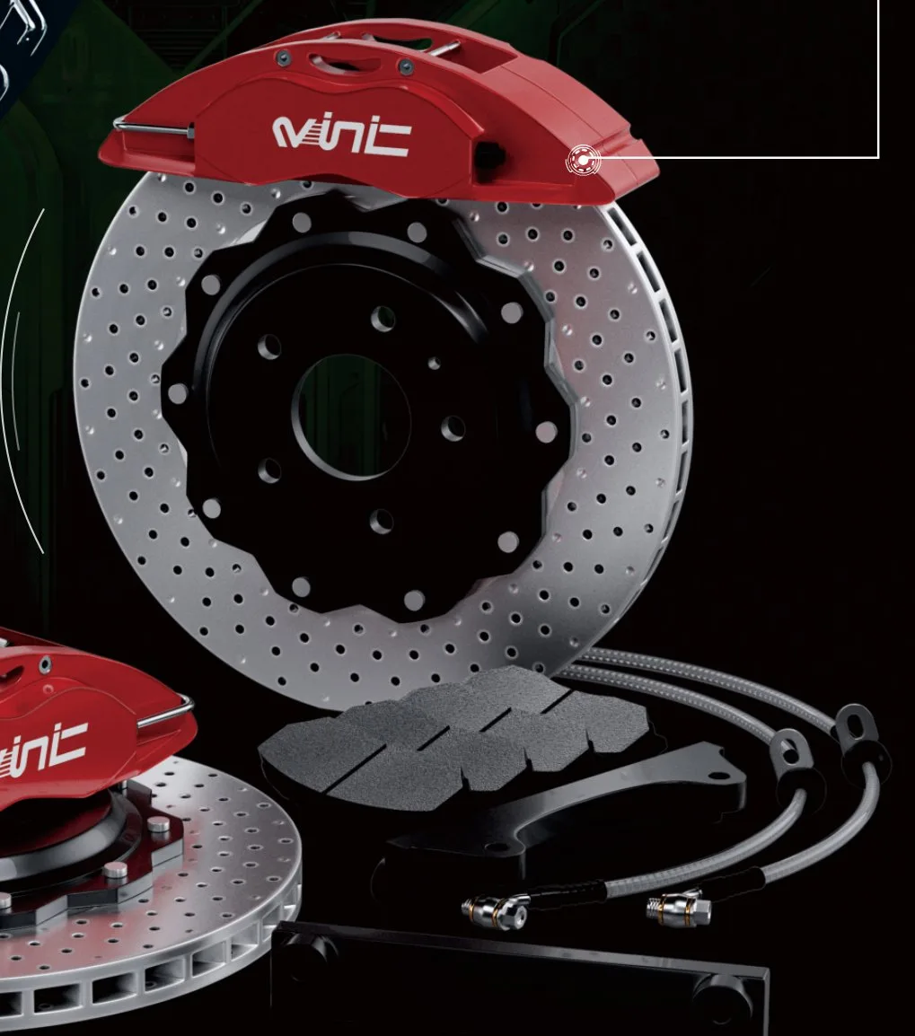 VINIC red forged brake caliper on drilled floating rotor