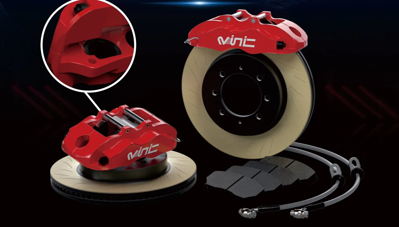 VINIC M30 big brake kit for Honda Civic — red 4-piston calipers, rotors, pads, lines