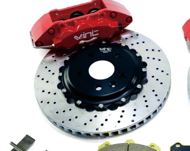 VINIC drilled two-piece floating rotor with red forged caliper